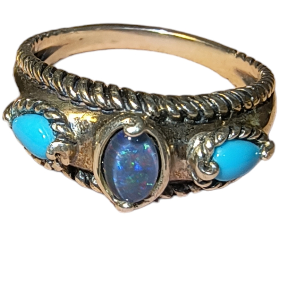 Carolyn Pollack Turquoise, Opal, & Sterling Silver Ring Size 9 3/4